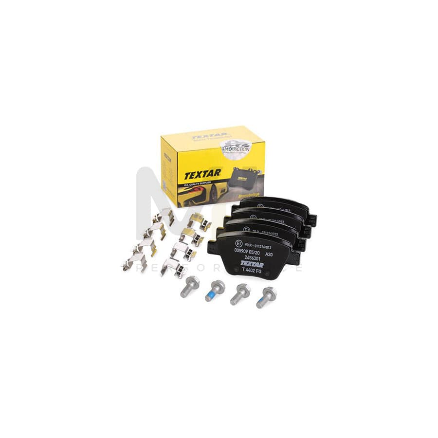 TEXTAR 2456301 Brake pad set not prepared for wear indicator, with brake caliper screws, with accessories