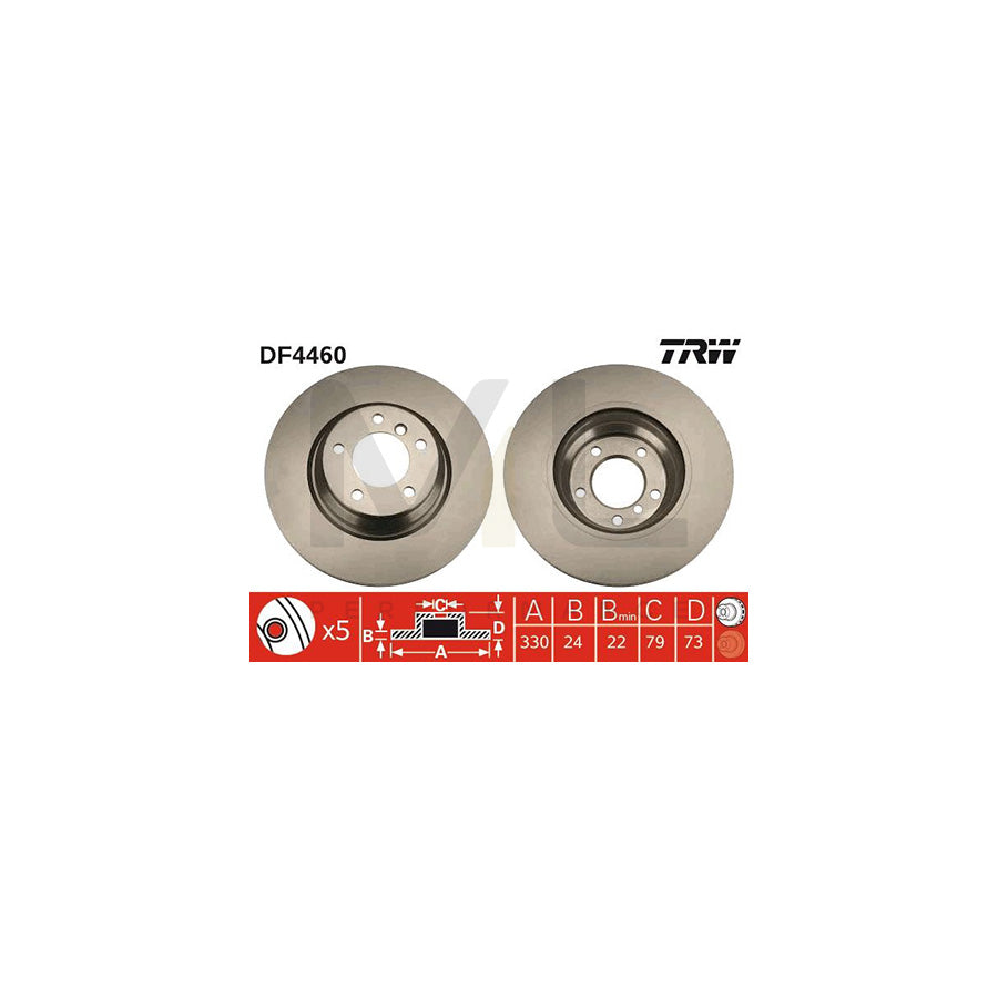 TRW DF4460 Brake Disc Vented, High-carbon  - 1 piece