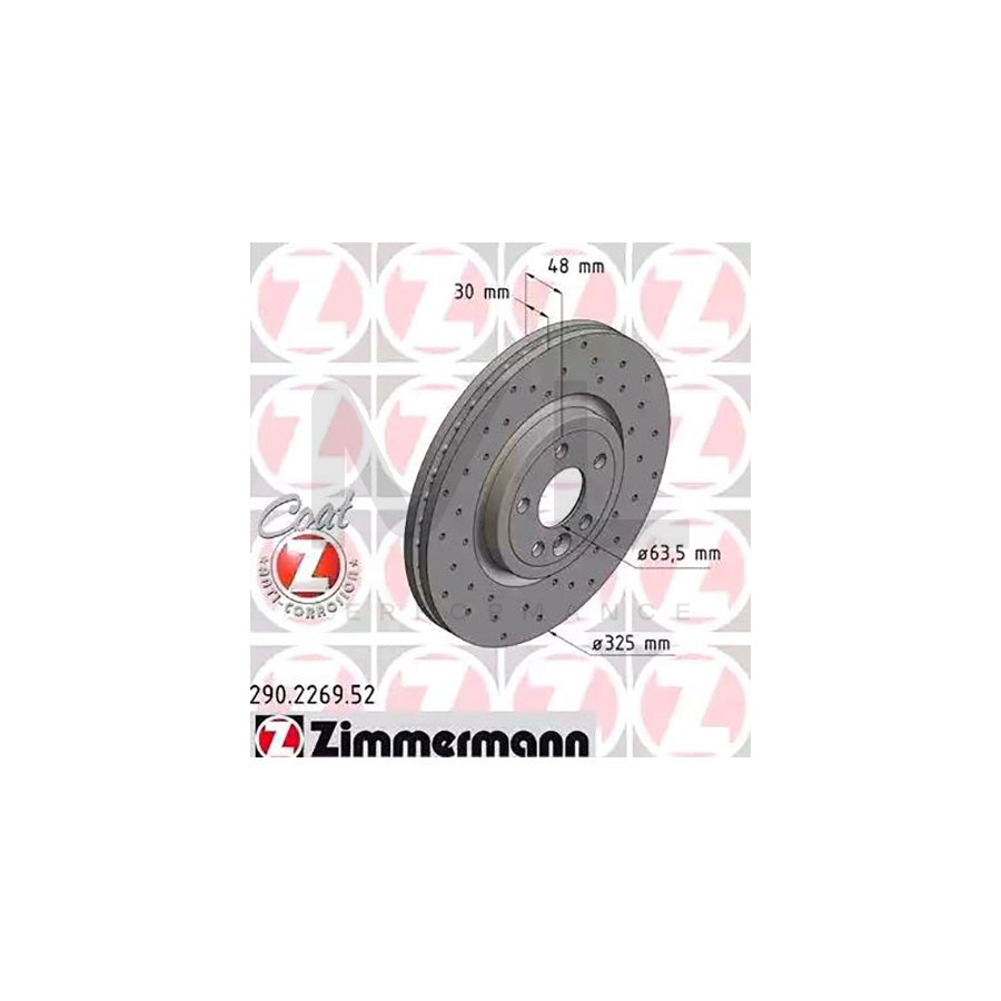 ZIMMERMANN SPORT COAT Z 290.2269.52 Brake Disc for JAGUAR XE (X760) Internally Vented, Perforated, Coated, High-carbon  - 1 piece