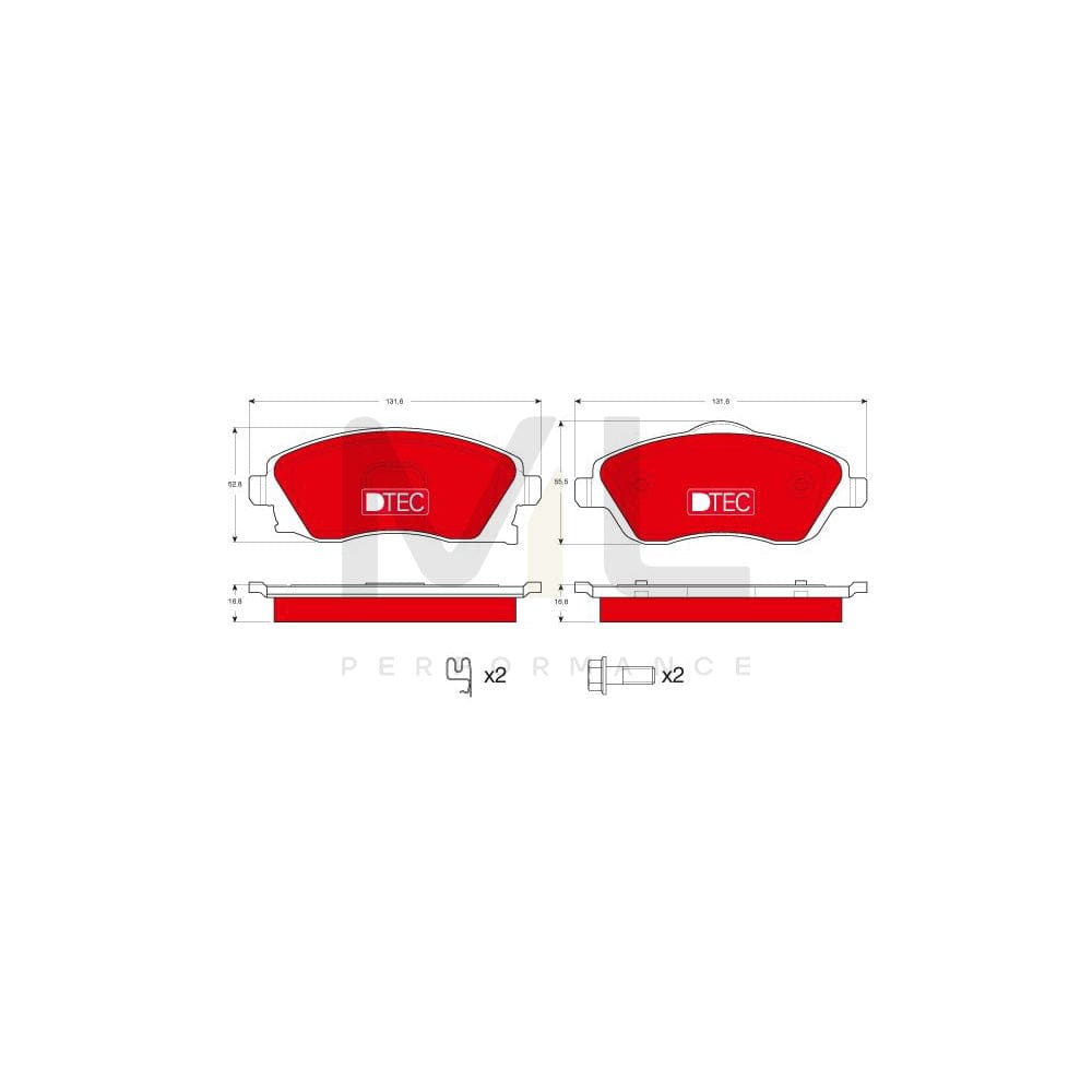TRW Dtec Cotec Gdb1570Dte Brake Pad Set With Acoustic Wear Warning, With Brake Caliper Screws, With Accessories