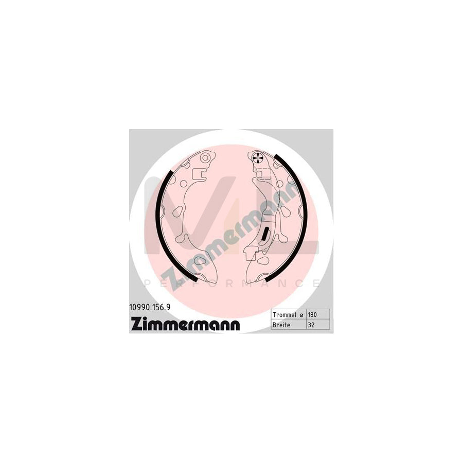 ZIMMERMANN 10990.156.9 Brake Shoe Set Photo corresponds to scope of supply, with lever