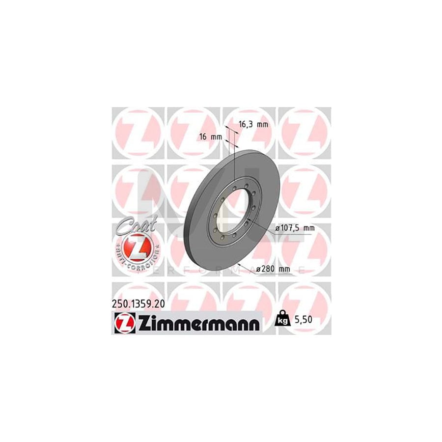 ZIMMERMANN COAT Z 250.1359.20 Brake Disc for FORD TRANSIT Solid, Coated  - 1 piece