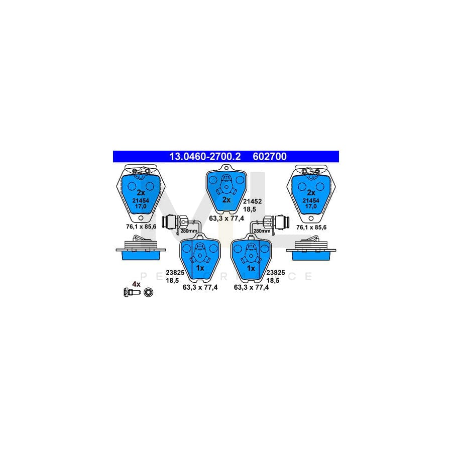 ATE 13.0460-2700.2 Brake pad set for AUDI A8 D2 (4D2, 4D8) incl. wear warning contact, with brake caliper screws