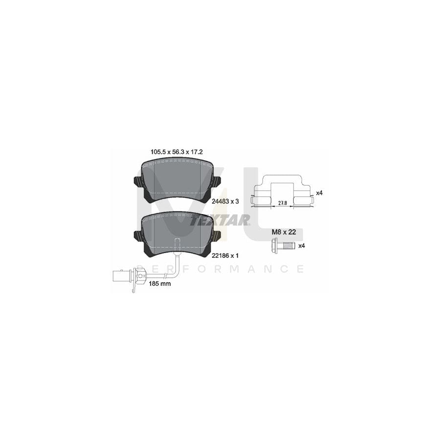 TEXTAR 2448307 Brake pad set for AUDI Q3 (8UB, 8UG) with integrated wear warning contact, with brake caliper screws, with accessories