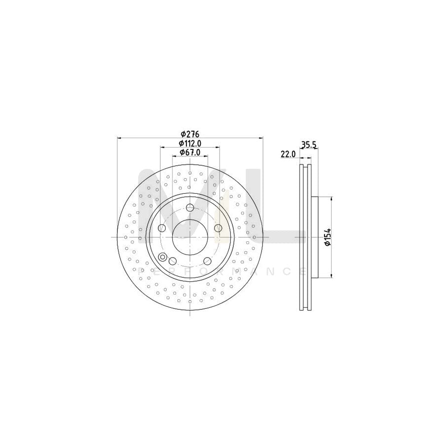 HELLA PRO 8DD 355 110-211 Brake Disc suitable for MERCEDES-BENZ A-Class (W168) Internally Vented, Perforated, Coated, without wheel hub, without wheel studs | ML Performance Car Parts