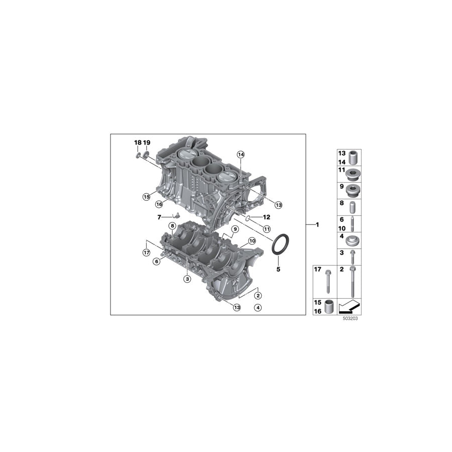 Genuine BMW 11112166895 Engine Block With Crankgear (Inc. Cooper ALL4, Cooper S ALL4 & Cooper S)
