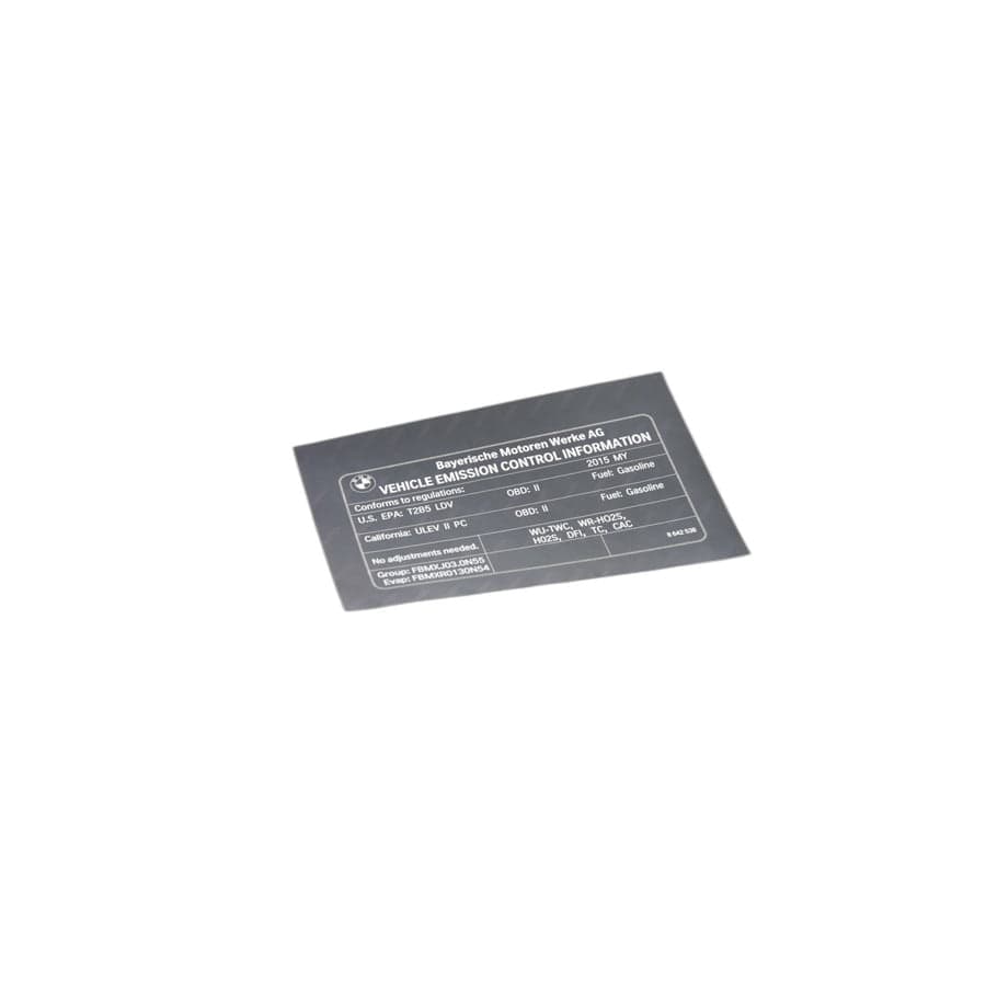 Genuine BMW 71228642538 F23 F34 F32 Label "Exhaust Emission" MY15 (Inc. M235i, 435i & M235iX)
