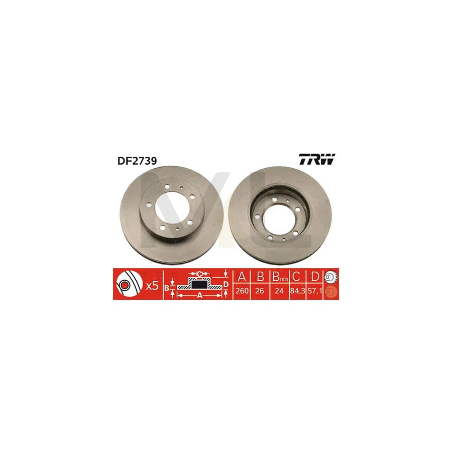 TRW DF2739 Brake Disc Vented  - 1 piece