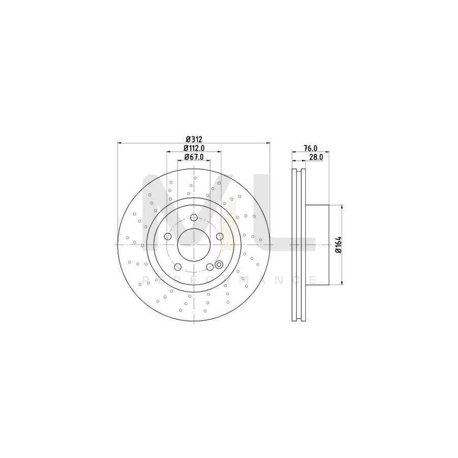 HELLA PRO High Carbon 8DD 355 127-471 Brake Disc suitable for MERCEDES-BENZ S-Class Internally Vented, Perforated, Coated, High-carbon, without wheel hub, without wheel studs | ML Performance Car Parts