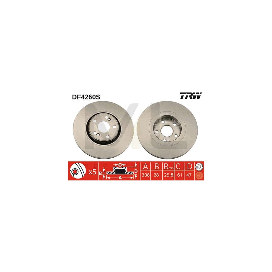 TRW DF4260S Brake Disc Vented, Painted  - 1 piece