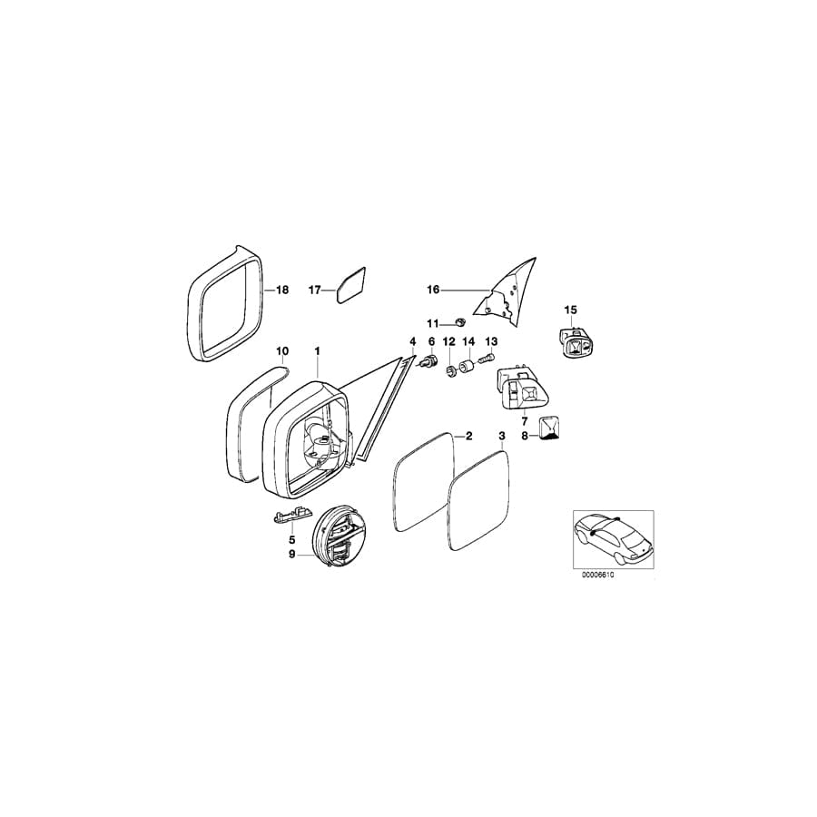 Genuine BMW 51168137370 E34 Electr.Exterior Heatable Mirror Right (Inc. 525ix, 525i & 540i)