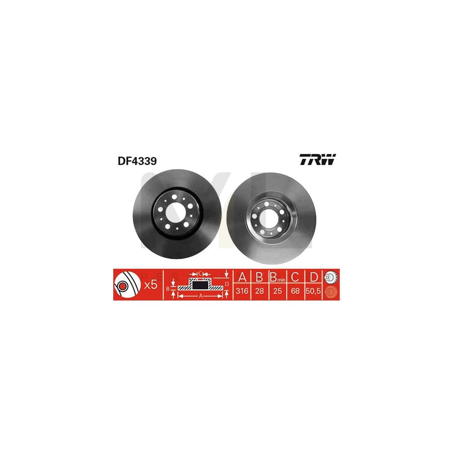 TRW DF4339 Brake Disc Vented, Painted  - 1 piece