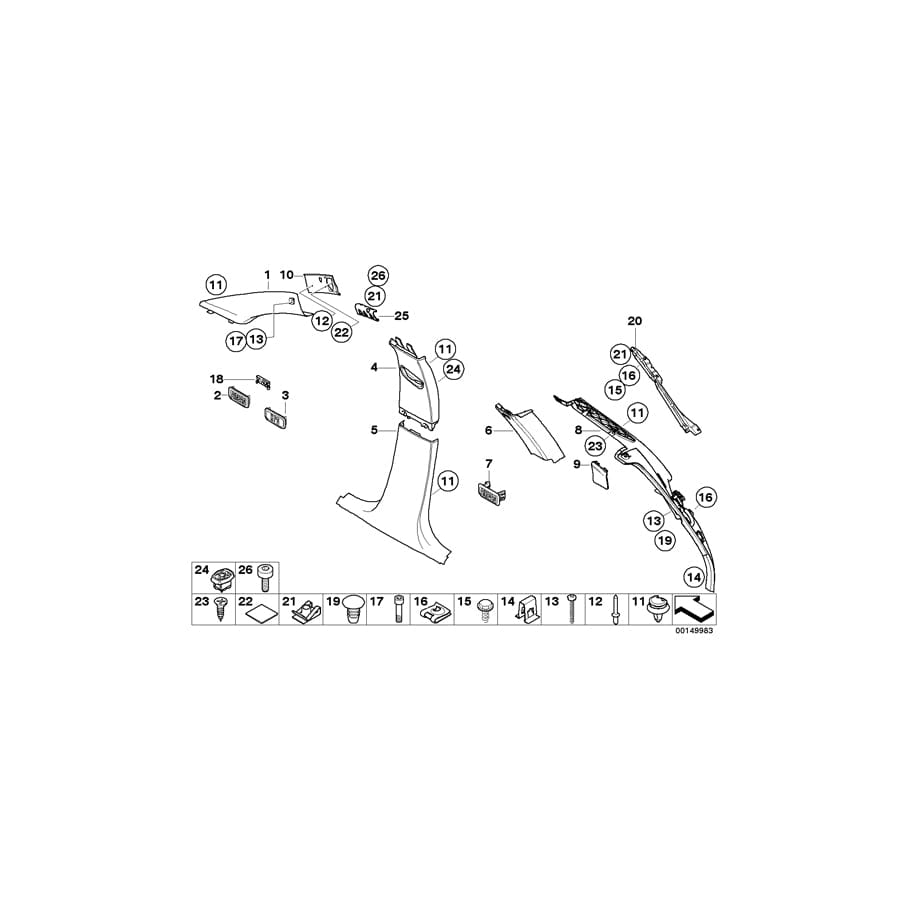 Genuine BMW 51438036245 E91 Cover Column C Left SCHWARZ (Inc. 320xd, 325xi & 316d)