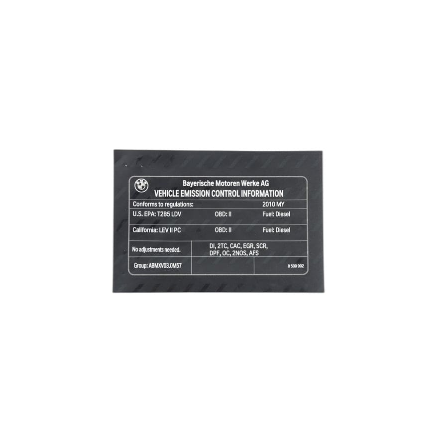 Genuine BMW 71228509992 E90 Label "Exhaust Emission" MY10 (Inc. 335d)
