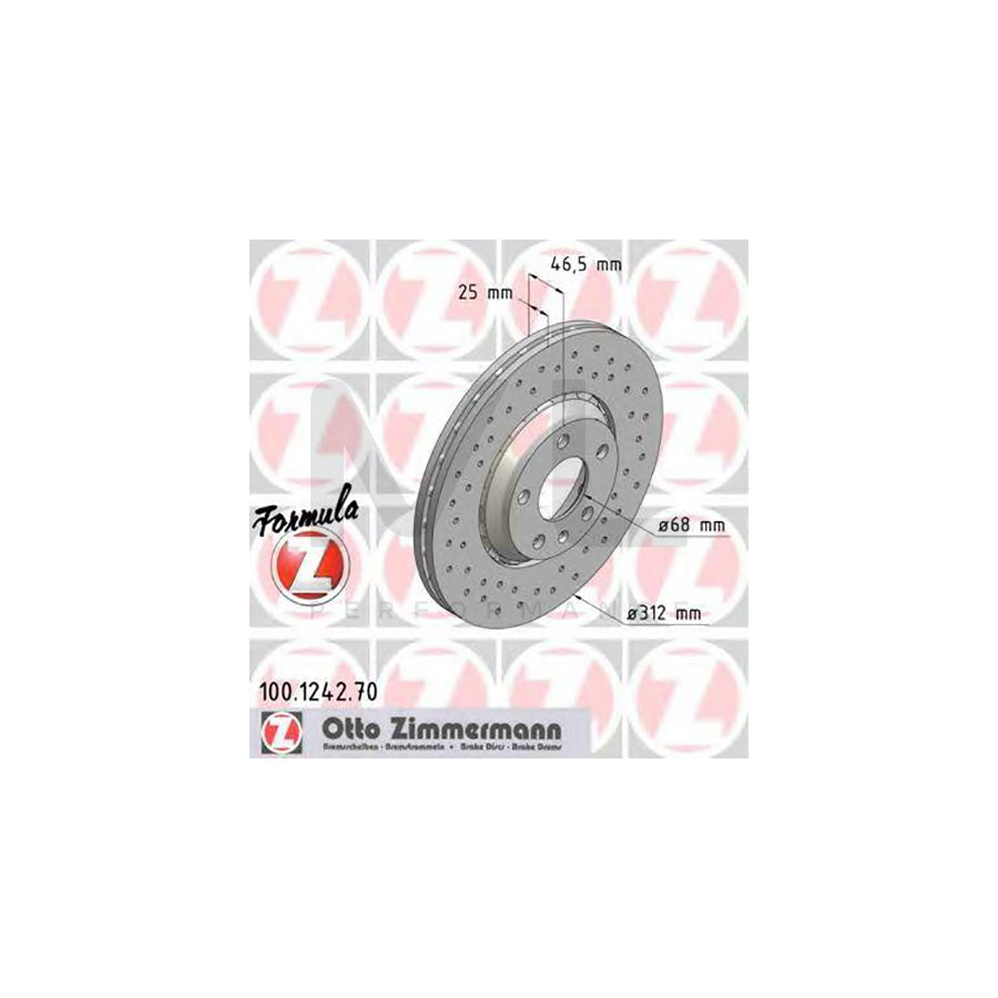ZIMMERMANN 100.1242.70 Brake Disc Perforated, Vented  - 1 piece