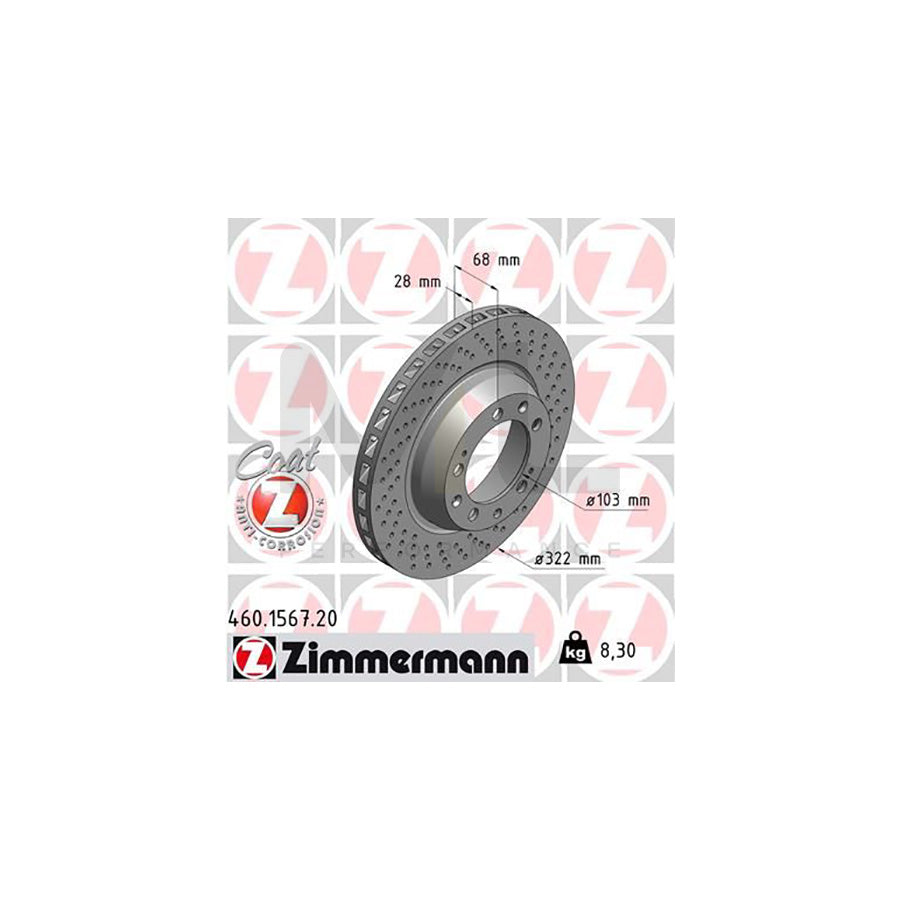 ZIMMERMANN COAT Z 460.1567.20 Brake Disc for PORSCHE 911 Coupe (993) Internally Vented, Perforated, Coated
