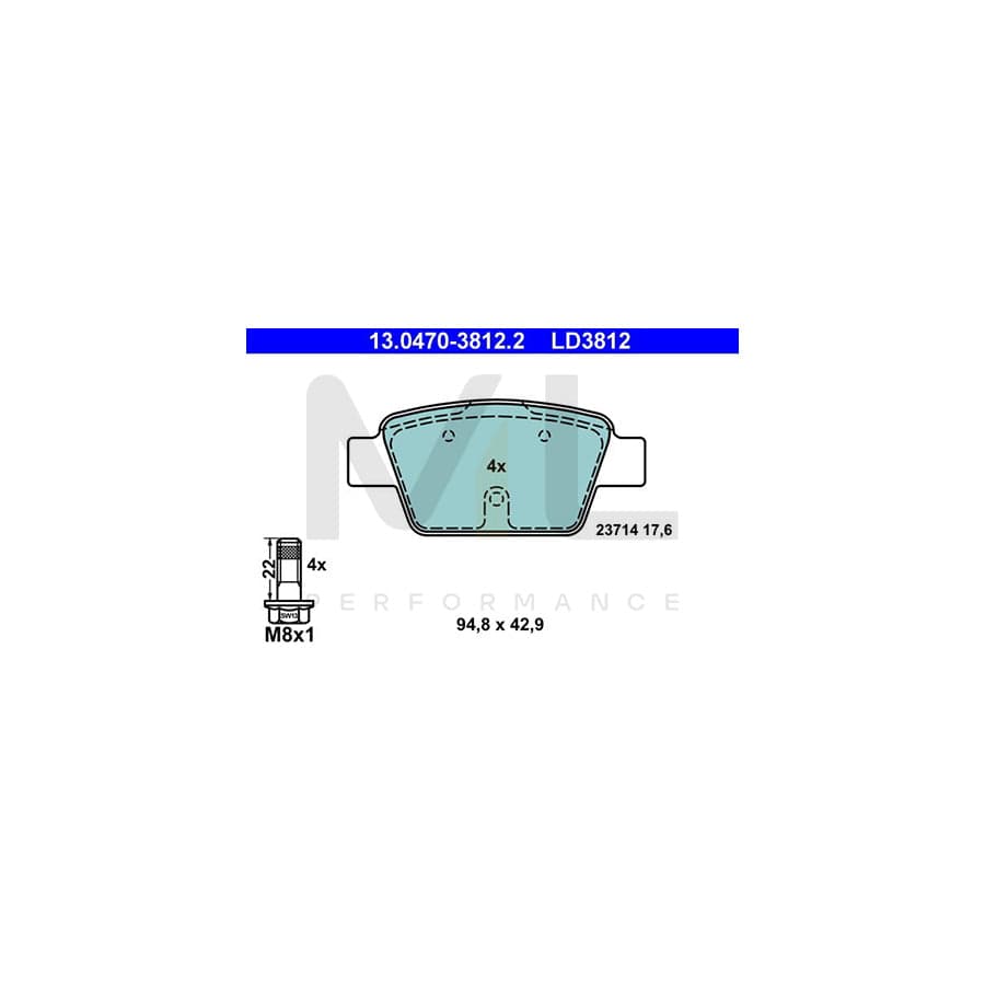ATE Ceramic 13.0470-3812.2 Brake pad set excl. wear warning contact, not prepared for wear indicator, with brake caliper screws