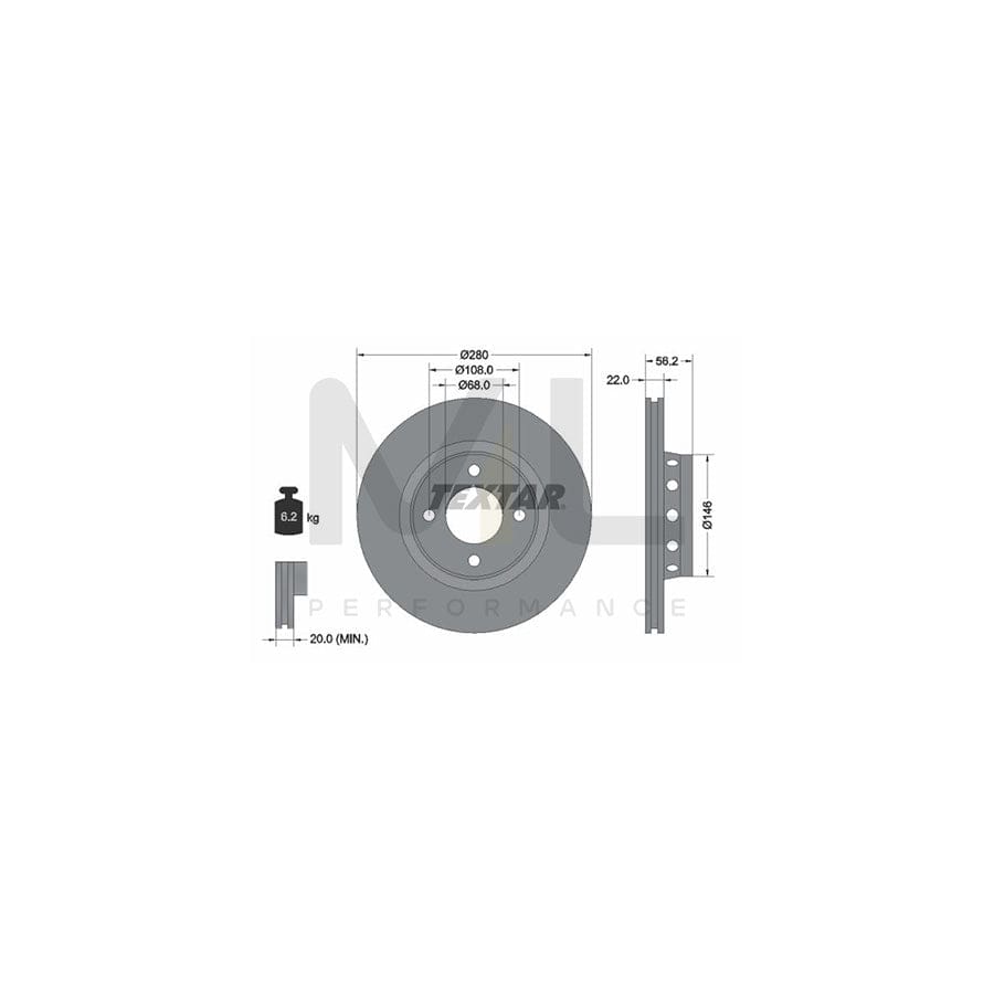 TEXTAR 92060600 Brake Disc Externally Vented, without wheel hub, without wheel studs  - 1 piece