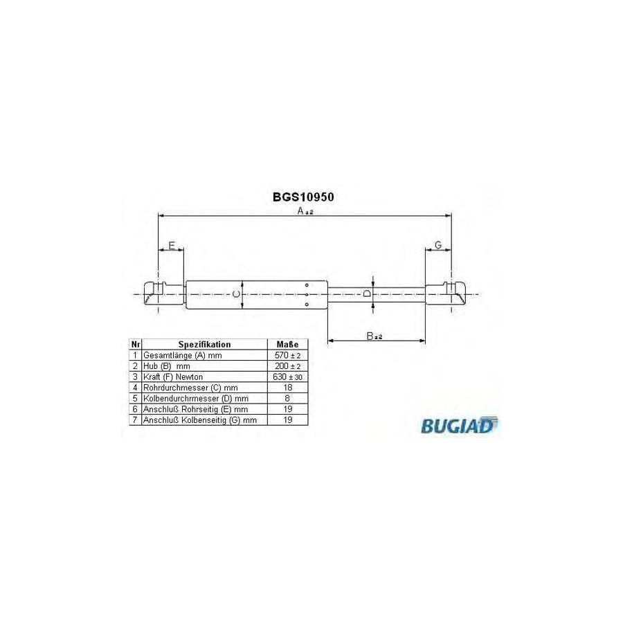 BUGIAD Bgs10950 Tailgate Strut for Hyundai Matrix (Fc)