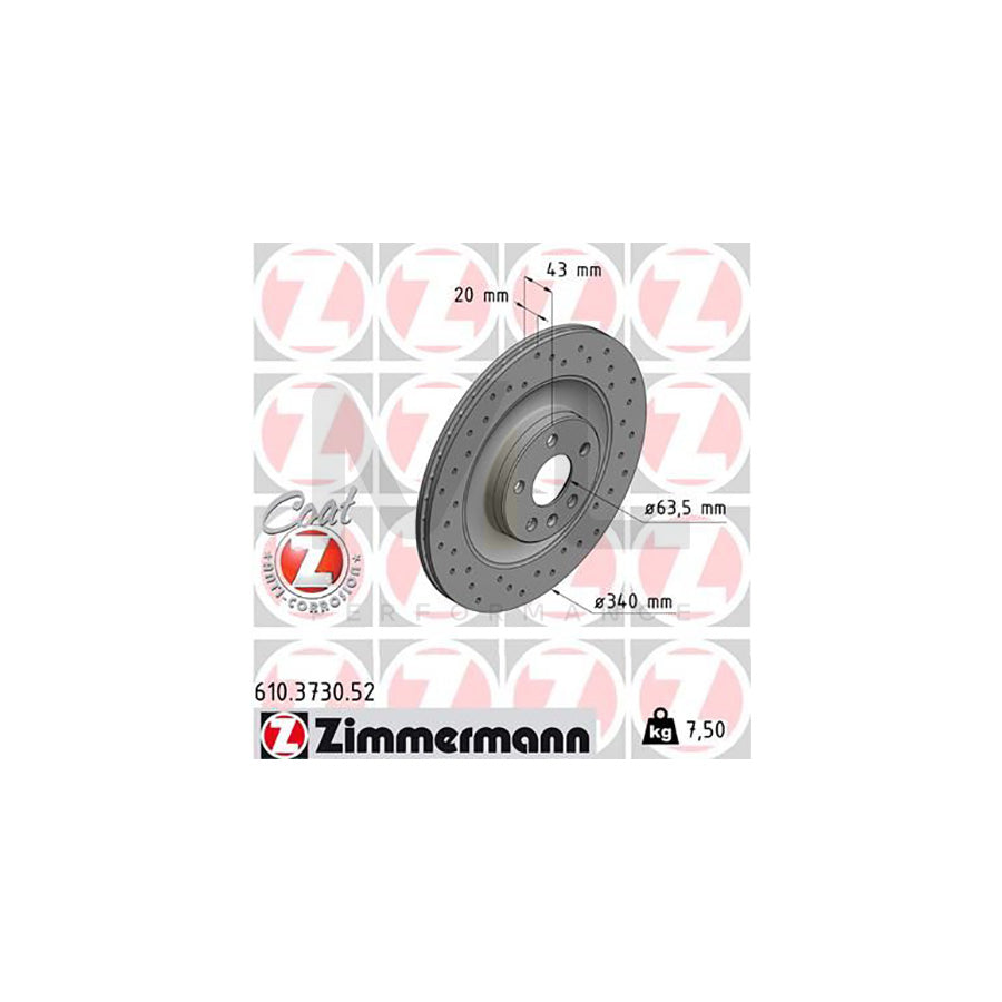 ZIMMERMANN SPORT COAT Z 610.3730.52 Brake Disc for VOLVO XC90 II (256) Internally Vented, Perforated, Coated  - 1 piece