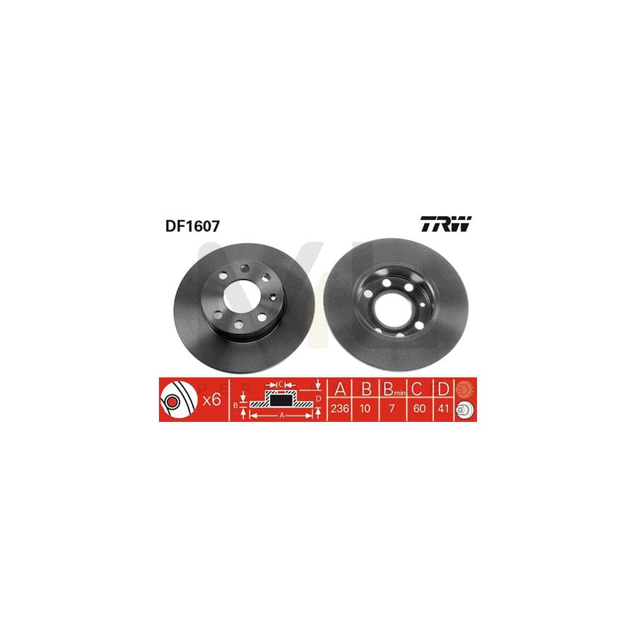 TRW DF1607 Brake Disc Solid, Painted, with bolts/screws  - 1 piece