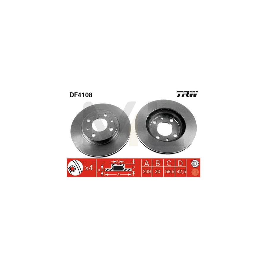 TRW DF4108 Brake Disc Vented, Painted  - 1 piece