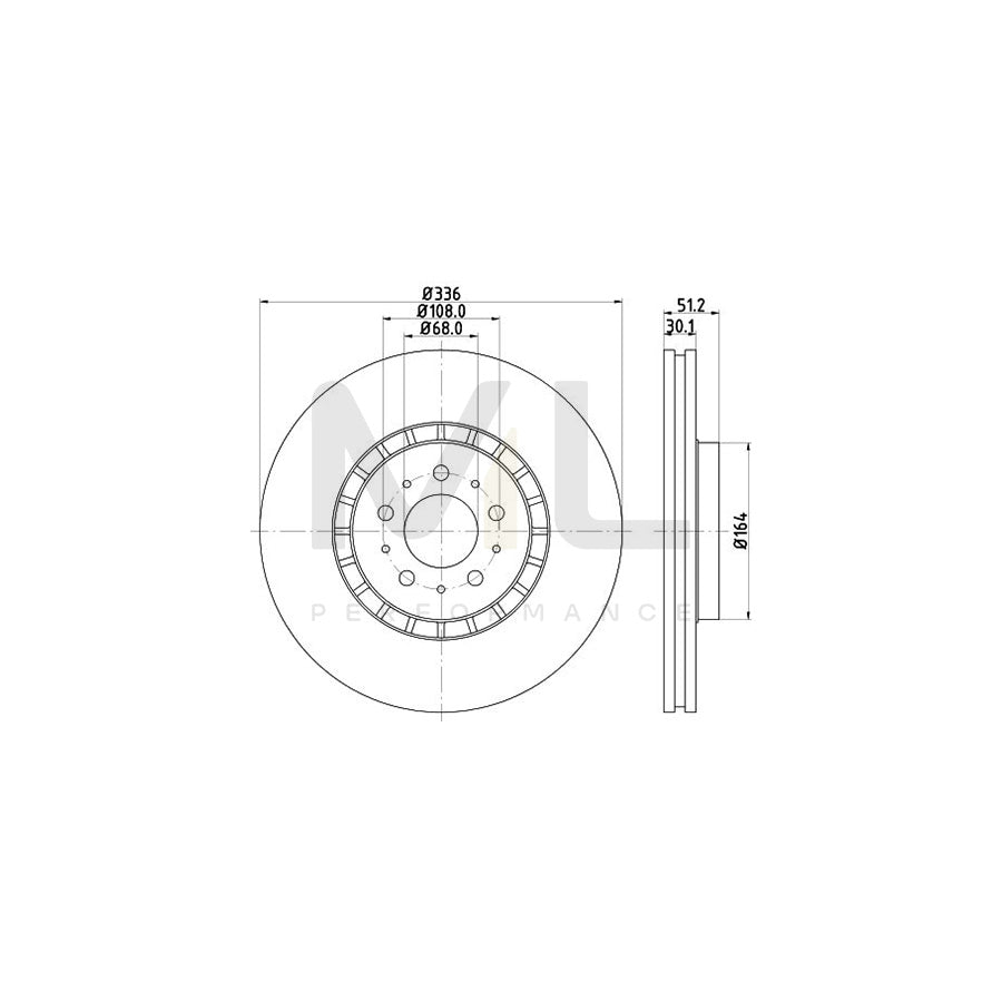 HELLA PRO High Carbon 8DD 355 128-201 Brake Disc for VOLVO XC90 I (C, 275) Externally Vented, Coated, High-carbon, without wheel hub, without wheel studs | ML Performance Car Parts