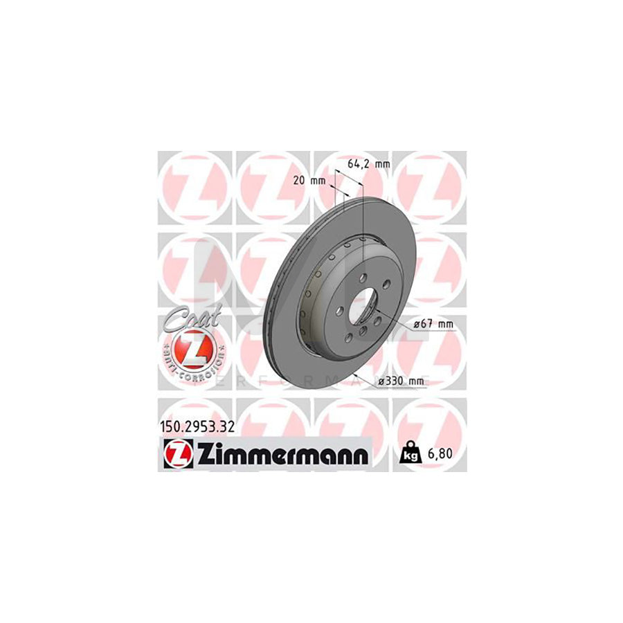 ZIMMERMANN 150.2953.32 Brake Disc Internally Vented, Two-piece brake disc, Coated, High-carbon