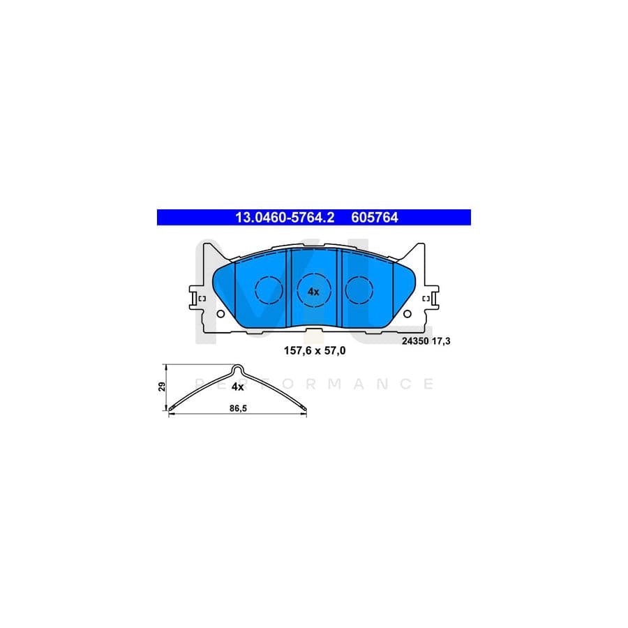 ATE 13.0460-5764.2 Brake pad set excl. wear warning contact, not prepared for wear indicator, with accessories