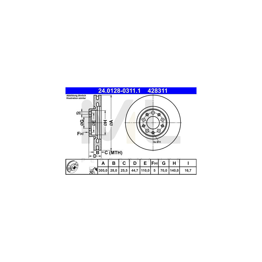 ATE 24.0128-0311.1 Brake Disc for ALFA ROMEO Giulia Saloon (952) Vented, Coated, Alloyed / High-carbon  - 1 piece