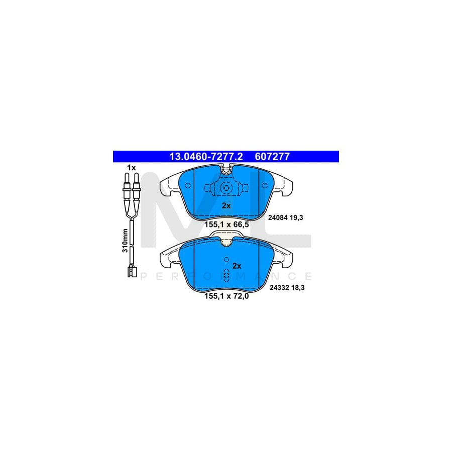 ATE 13.0460-7277.2 Brake pad set for PEUGEOT 508 incl. wear warning contact
