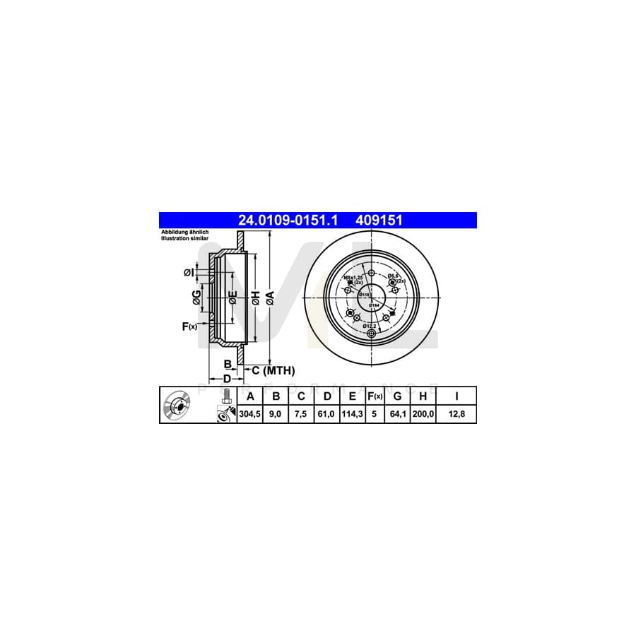ATE 24.0109-0151.1 Brake Disc for HONDA CR-V II (RD) Solid, Coated, with bolts/screws  - 1 piece