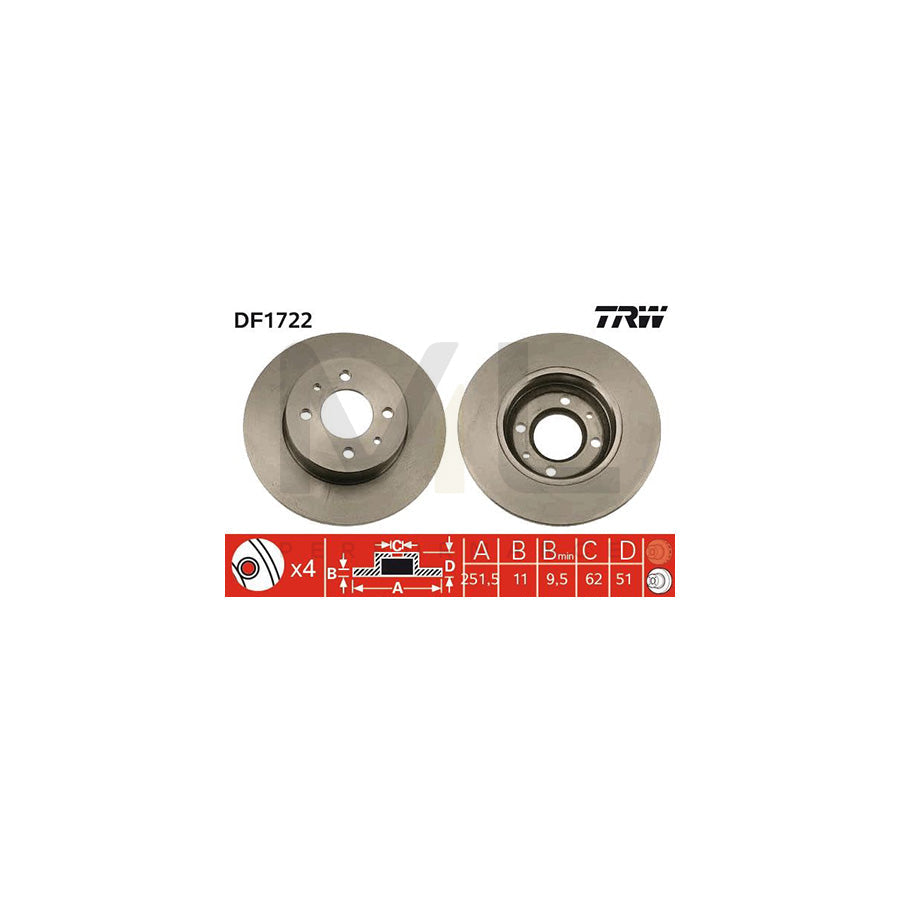 TRW DF1722 Brake Disc Solid  - 1 piece