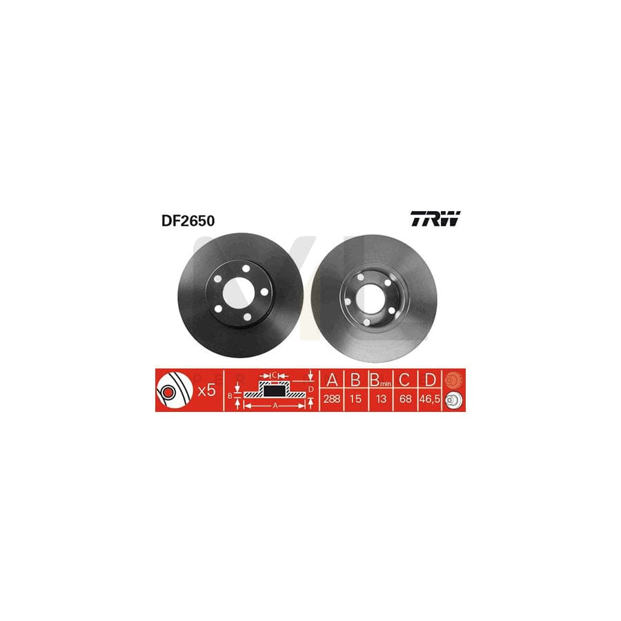 TRW DF2650 Brake Disc Solid, Painted, High-carbon  - 1 piece