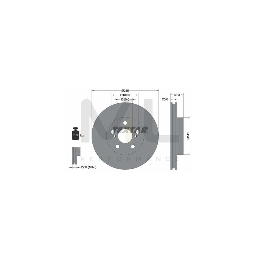 TEXTAR PRO 92225003 Brake Disc Internally Vented, Coated, without wheel hub, without wheel studs  - 1 piece