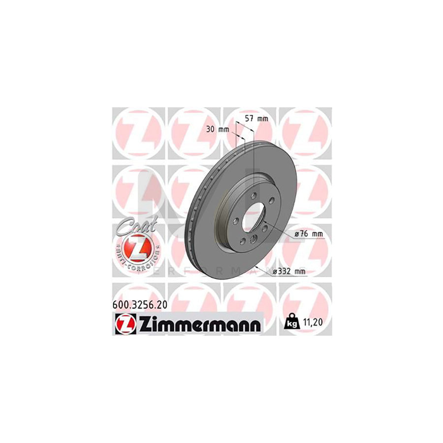 ZIMMERMANN COAT Z 600.3256.20 Brake Disc for VW AMAROK Internally Vented, Coated, High-carbon  - 1 piece