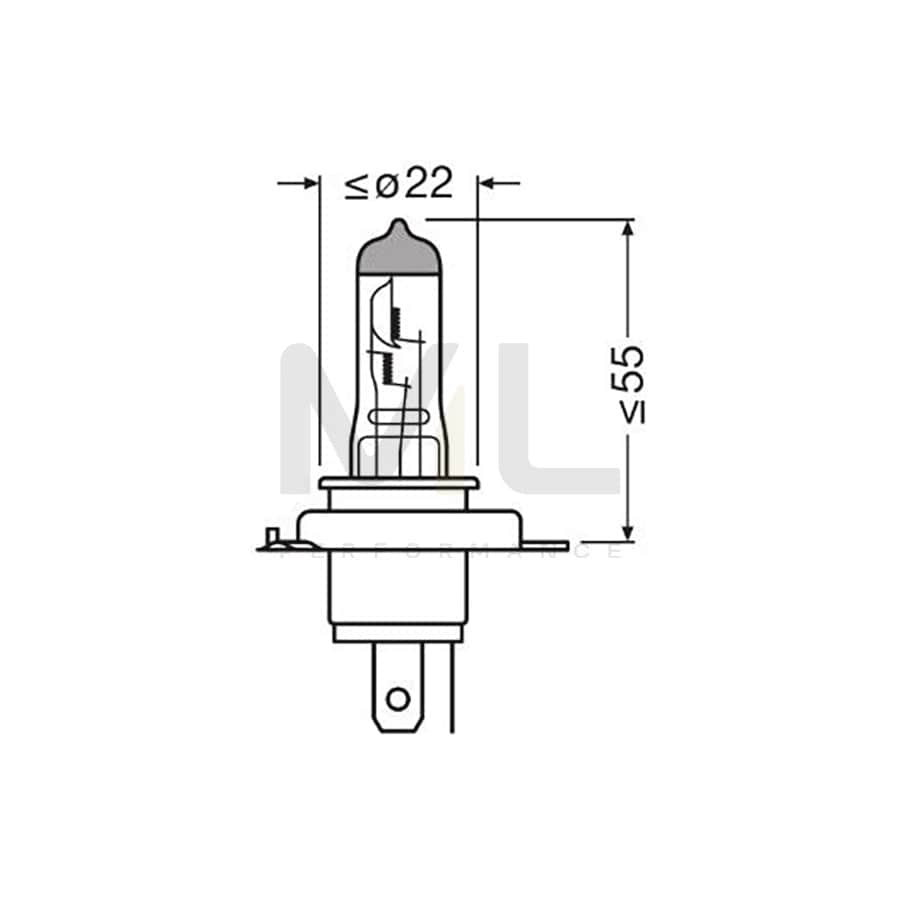 OSRAM 64193NB200-HCB Bulb, spotlight H4 12V 60/55W P43t 3550K Halogen