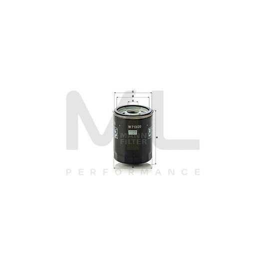 MANN-FILTER W 713/20 Oil Filter for PORSCHE 911 Spin-on Filter, with one anti-return valve