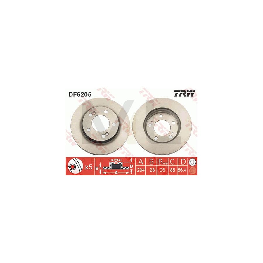 TRW DF6205 Brake Disc Vented, Painted  - 1 piece