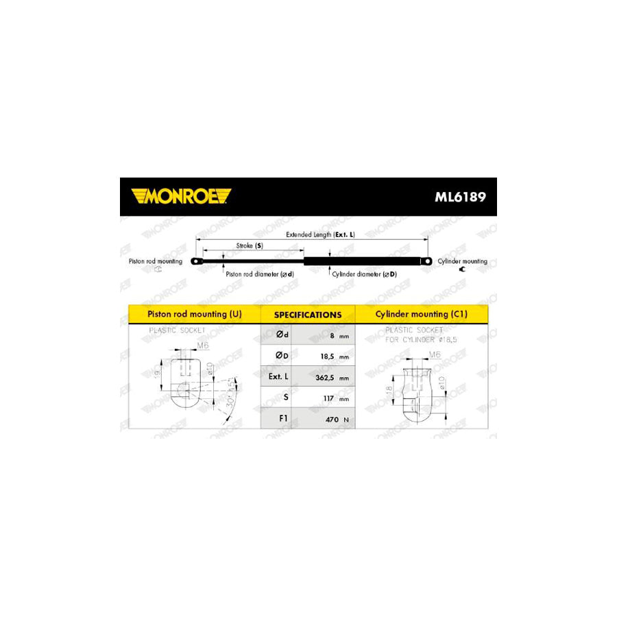 Monroe Ml6189 Tailgate Strut for VW Up