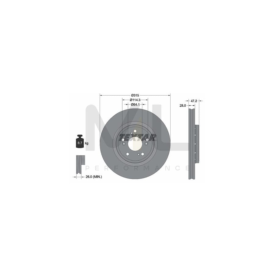 TEXTAR PRO 92283303 Brake Disc for HONDA CR-V IV (RM) Externally Vented, Coated, without wheel hub, without wheel studs  - 1 piece