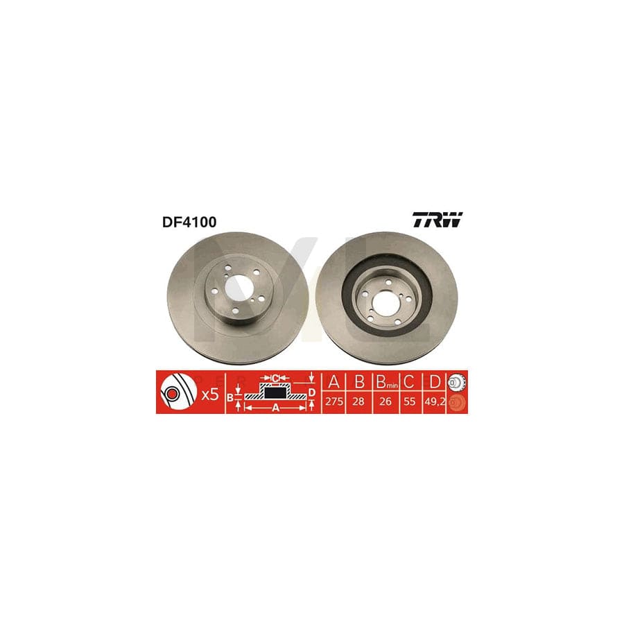 TRW DF4100 Brake Disc Vented, Painted  - 1 piece