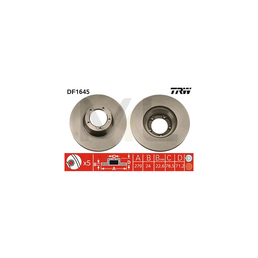 TRW DF1645 Brake Disc for FORD TRANSIT Vented  - 1 piece