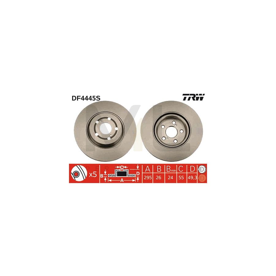 TRW DF4445S Brake Disc for TOYOTA AVENSIS Vented, Painted, High-carbon  - 1 piece