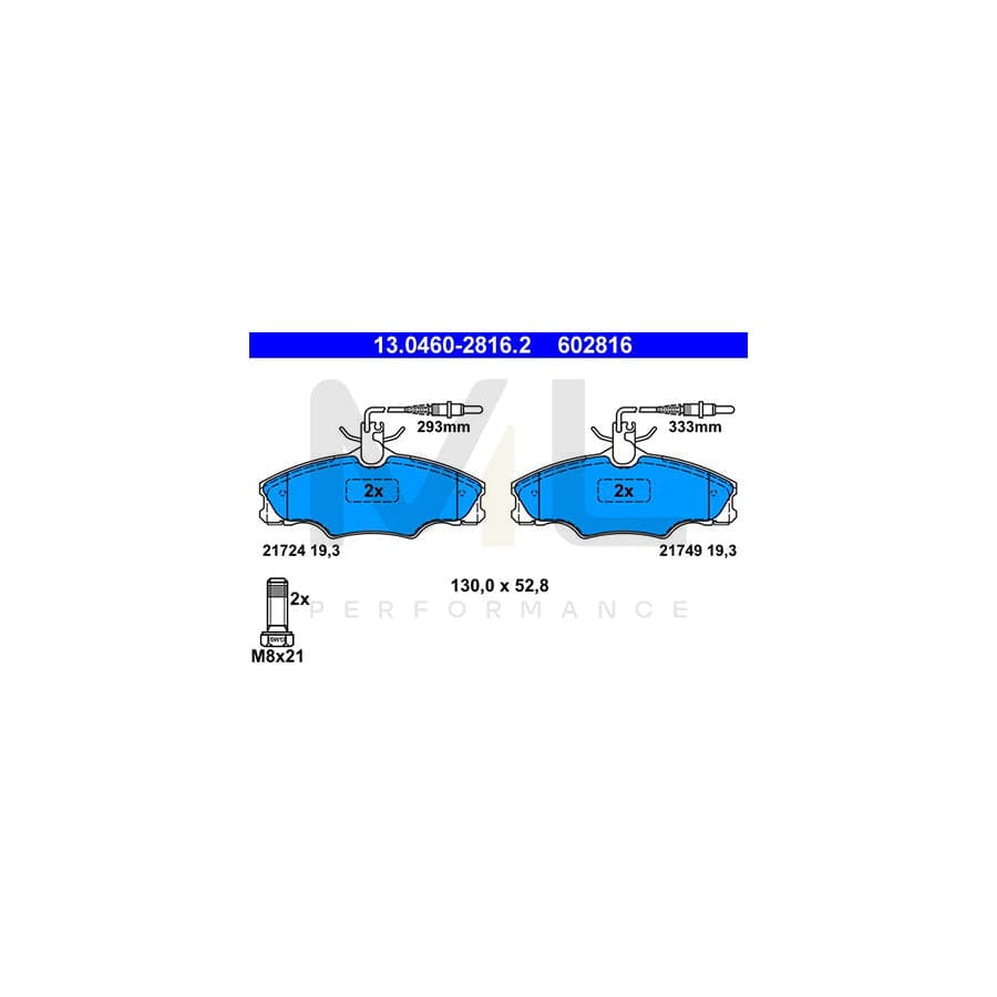 ATE 13.0460-2816.2 Brake pad set for PEUGEOT 406 incl. wear warning contact, with brake caliper screws