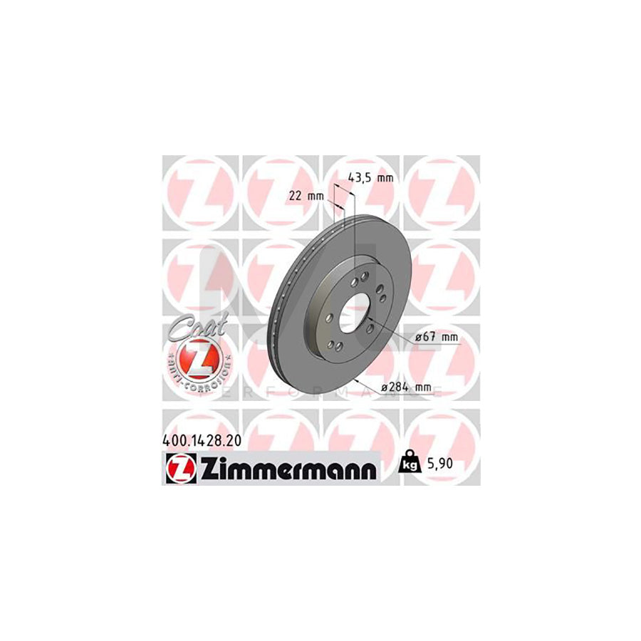 ZIMMERMANN COAT Z 400.1428.20 Brake Disc Internally Vented, Coated, High-carbon  - 1 piece