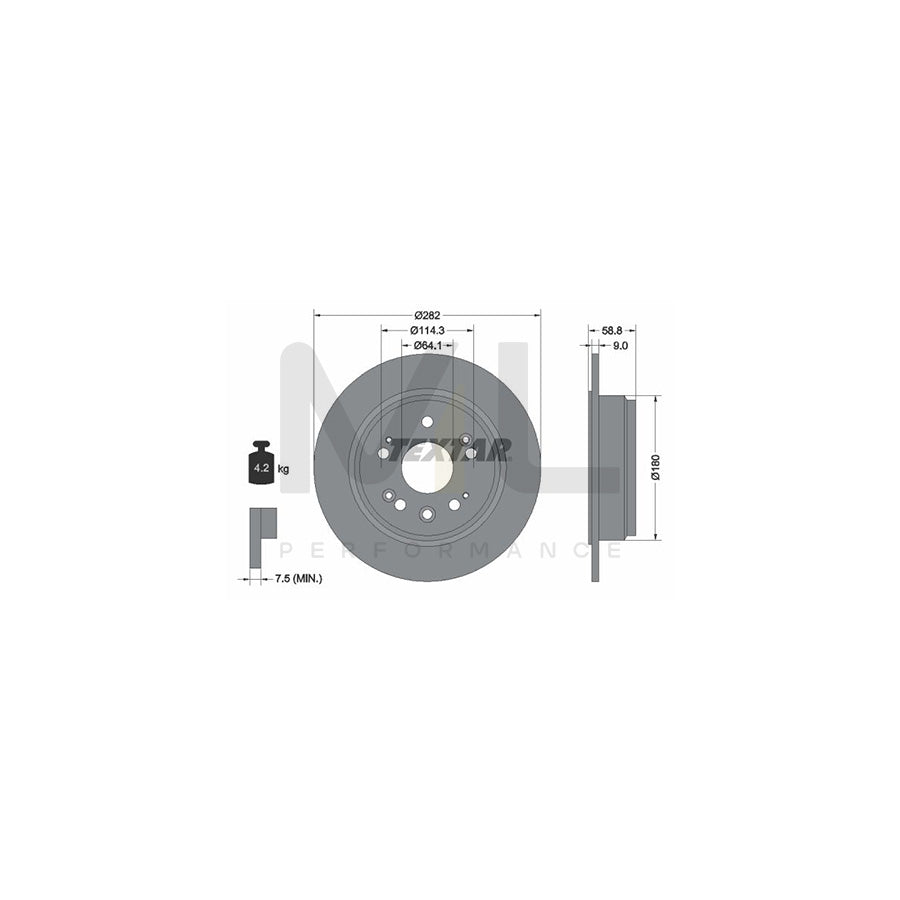 TEXTAR PRO 92165703 Brake Disc Solid, Coated, without wheel hub, without wheel studs  - 1 piece