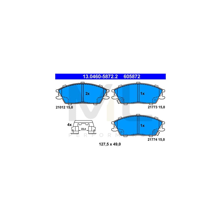 ATE 13.0460-5872.2 Brake pad set with acoustic wear warning, with accessories