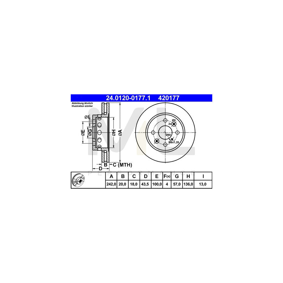ATE 24.0120-0177.1 Brake Disc for KIA SHUMA Vented  - 1 piece
