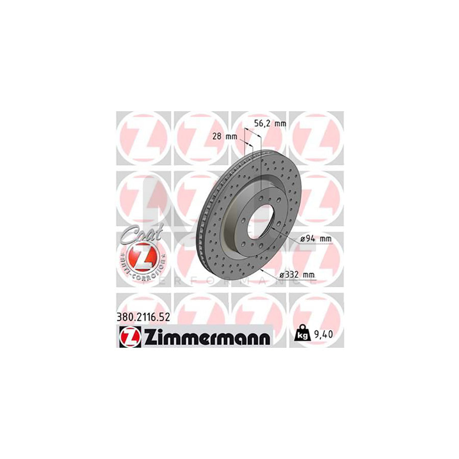 ZIMMERMANN SPORT COAT Z 380.2116.52 Brake Disc for MITSUBISHI Pajero / Shogun IV (V80) Internally Vented, Perforated, Coated  - 1 piece